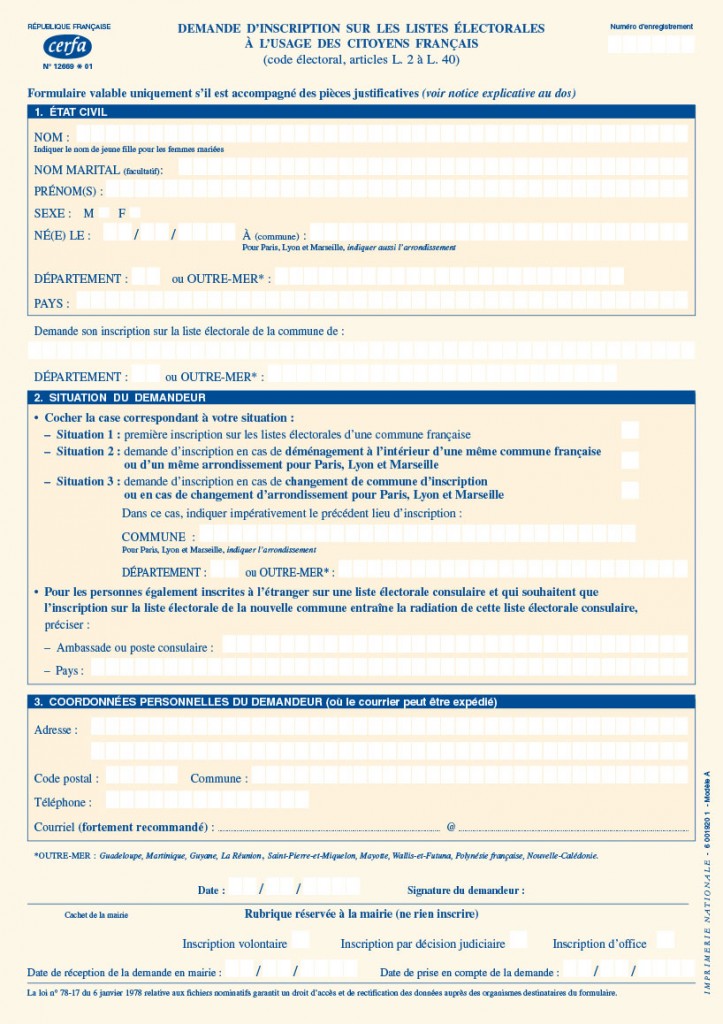 DEMANDE D’INSCRIPTION SUR LES LISTES ÉLECTORALES